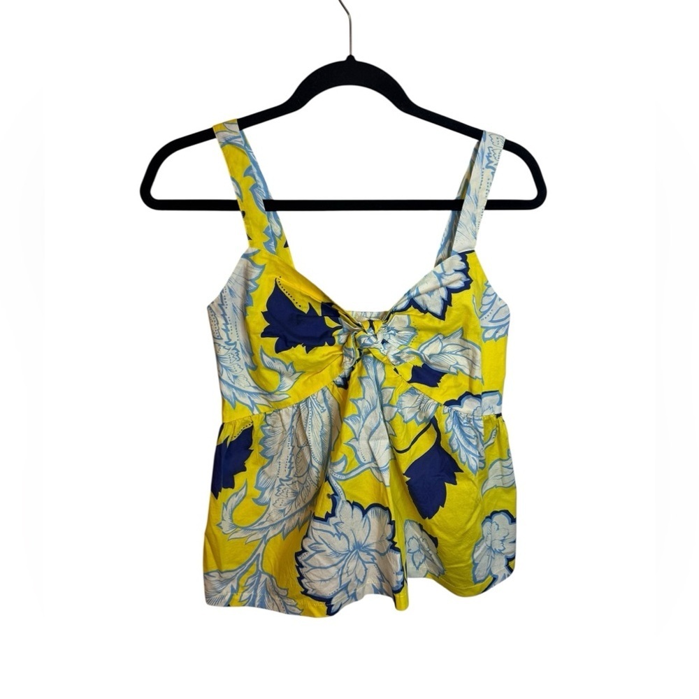 B.yu Mediterranean Yellow Floral Coastal Tie Front Blouse
